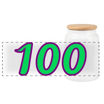 100. 100 JAHRE. 100-JÄHRIGES JUBILÄUM. GEBURTSTAG 100 - Panorama Keksdose mit Holzdeckel - Weiß - Vorne