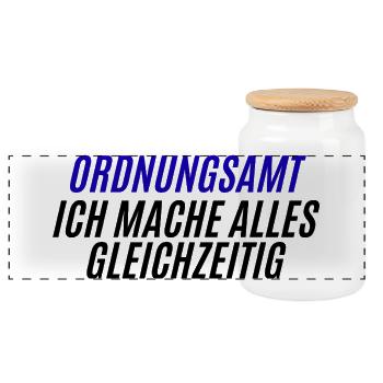 Ordnungsamt Blau Typo - Panorama Keksdose mit Holzdeckel - Weiß - Vorne