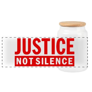 Justice Not Silence Gerechtigkeit Statement - Panoramic Cookie Jar with Wooden Lid - white - Front