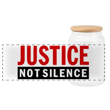 Justice Not Silence Gerechtigkeit Statement - Panoramic Cookie Jar with Wooden Lid - white - Front