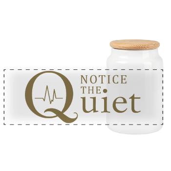 Notice the Quiet Mindfulness and Silence - Panoramic Cookie Jar with Wooden Lid - white - Front