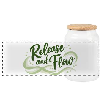 Release and Flow Loslassen und Energiefluss - Panoramic Cookie Jar with Wooden Lid - white - Front