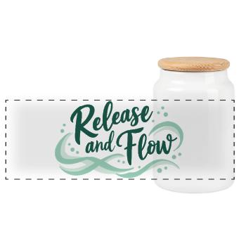 Release and Flow Loslassen und Energiefluss - Panoramic Cookie Jar with Wooden Lid - white - Front