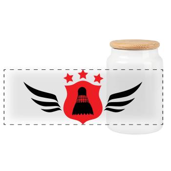 Badminton - Sport - Raquette - Boîte à biscuits avec couvercle en bois - blanc - Devant