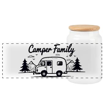 Aventure en famille campeur à la montagne - Boîte à biscuits avec couvercle en bois - blanc - Devant