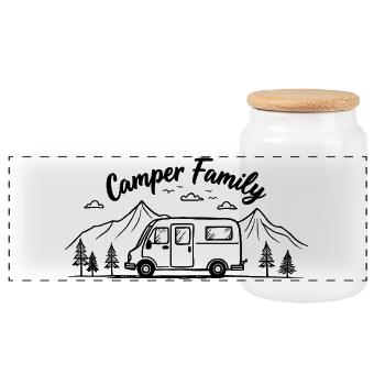 Aventure en famille campeur à la montagne - Boîte à biscuits avec couvercle en bois - blanc - Devant