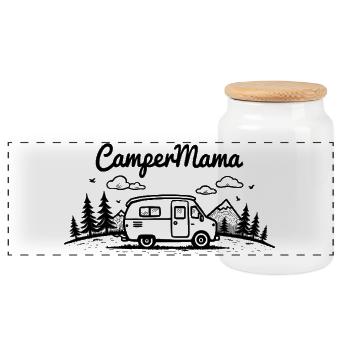 Camper Mom Adventure Mountains Camper - Panoramic Cookie Jar with Wooden Lid - white - Front