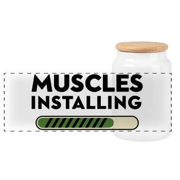 Muscles Installing Progress Bar Fitness Gym - Panoramic Cookie Jar with Wooden Lid - white - Front