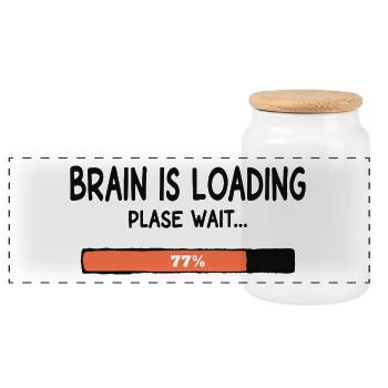 Brain Is Loading Please Wait Lustiger Spruch - Panorama Keksdose mit Holzdeckel - Weiß - Vorne
