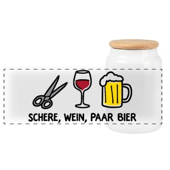 Schere Wein Paar Bier Lustiges Party Wortspiel - Panorama Keksdose mit Holzdeckel - Weiß - Vorne