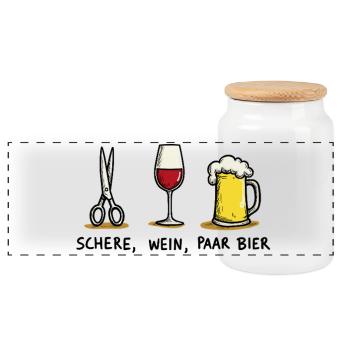 Schere Wein Paar Bier Lustiges Party Wortspiel - Panorama Keksdose mit Holzdeckel - Weiß - Vorne