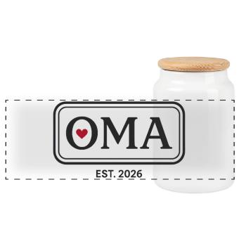 OMA EST. 2026 Proud Grandmother Announcement - Panoramic Cookie Jar with Wooden Lid - white - Front