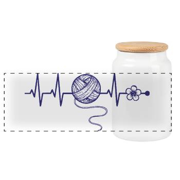 Funny Crochet Heartbeat Yarn Lovers Crochet Hook - Panoramic Cookie Jar with Wooden Lid - white - Front