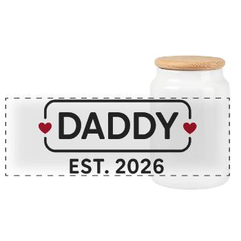 DADDY 2026 Proud Dad-to-be - Panoramic Cookie Jar with Wooden Lid - white - Front
