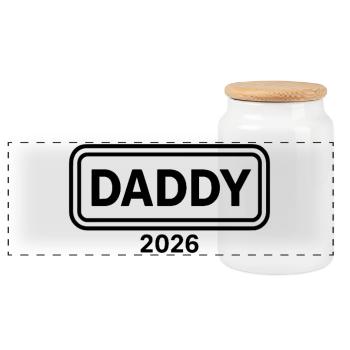 DADDY 2026 Proud Dad-to-be - Panoramic Cookie Jar with Wooden Lid - white - Front