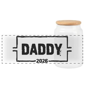 DADDY 2026 Proud Dad-to-be - Panoramic Cookie Jar with Wooden Lid - white - Front
