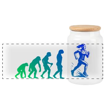 Clear running motif for every day - Panoramic Cookie Jar with Wooden Lid - white - Front
