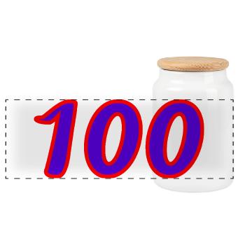 100. 100 JAHRE. 100-JÄHRIGES JUBILÄUM. GEBURTSTAG 100 - Panorama Keksdose mit Holzdeckel - Weiß - Vorne
