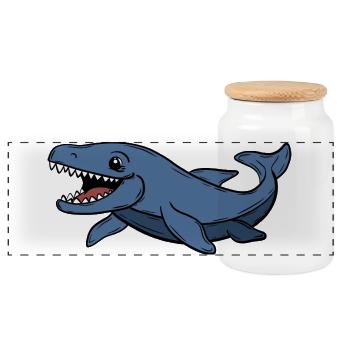 Dinosaur - Panoramic Cookie Jar with Wooden Lid - white - Front