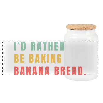 I'd rather be baking banana bread - Panoramic Cookie Jar with Wooden Lid - white - Front