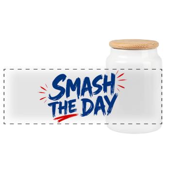 SMASH THE DAY Motivation für Padel und Tennis - Panorama Keksdose mit Holzdeckel - Weiß - Vorne