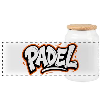 Padel Graffiti Style Sport Urban Look - Panoramic Cookie Jar with Wooden Lid - white - Front