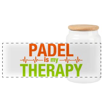 Padel is my therapy Heartbeat Sport Statement - Panoramic Cookie Jar with Wooden Lid - white - Front