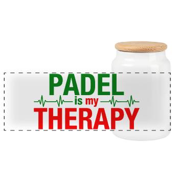 Padel is my therapy Heartbeat Sport Statement - Panoramic Cookie Jar with Wooden Lid - white - Front