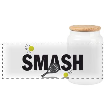 Padel Smash Power Sport Court Look - Panorama Keksdose mit Holzdeckel - Weiß - Vorne