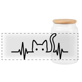 Cat Heartbeat Cat Lover Gift Idea - Panoramic Cookie Jar with Wooden Lid - white - Front