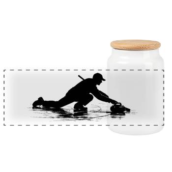 Curling Spieler Sport Wintersport Eis Präzision - Panorama Keksdose mit Holzdeckel - Weiß - Vorne