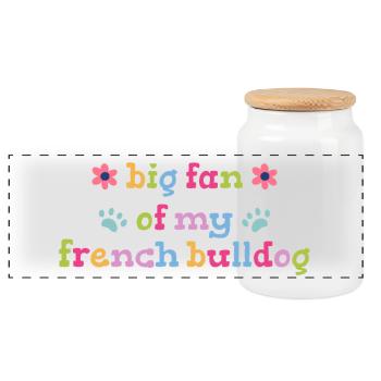 Großer Fan von meinem French Bulldog - Panorama Keksdose mit Holzdeckel - Weiß - Vorne