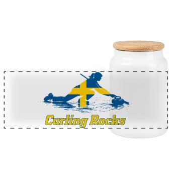 Curling Rocks Schweden Fan Merch - Panorama Keksdose mit Holzdeckel - Weiß - Vorne