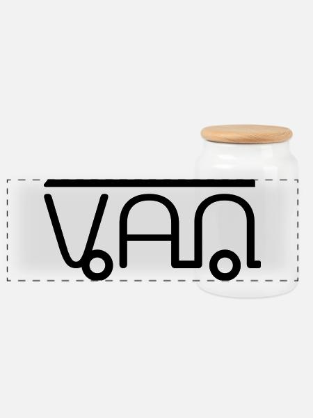 Van Camper Illustration aus Buchstaben - Panorama Keksdose mit Holzdeckel - Weiß