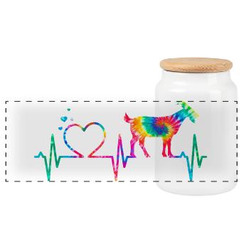 Rainbow Heart Goat  - Panoramic Cookie Jar with Wooden Lid - white - Front