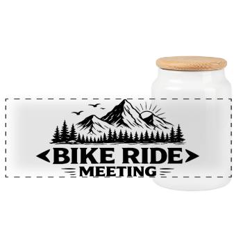 Bike Ride Meeting Mountain Landscape - Panoramic Cookie Jar with Wooden Lid - white - Front