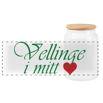 Vellinge in meinem Herzen – grüne Kalligraphie - Panorama Keksdose mit Holzdeckel - Weiß - Vorne
