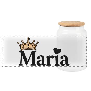 Mary First Name Crown Heart Gift Idea - Panoramic Cookie Jar with Wooden Lid - white - Front