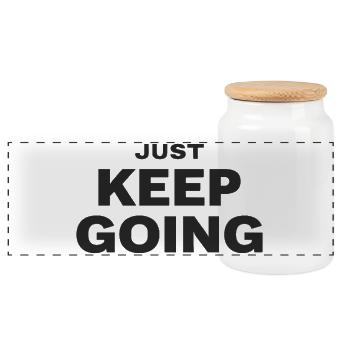 JUST KEEP GOING Motivation Saying Sports - Panoramic Cookie Jar with Wooden Lid - white - Front