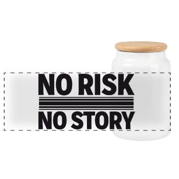 NO RISK NO STORY Adventure Statement - Panoramic Cookie Jar with Wooden Lid - white - Front