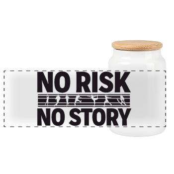 NO RISK NO STORY Sports Adventure Statement - Panoramic Cookie Jar with Wooden Lid - white - Front