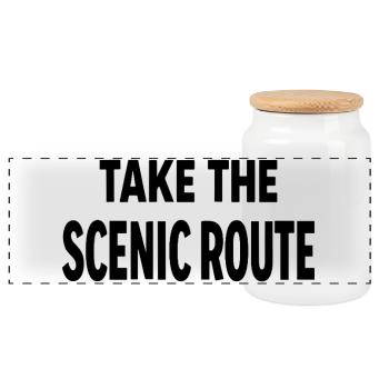 Take the scenic route Abenteuer Reise Spruch - Panoramic Cookie Jar with Wooden Lid - white - Front