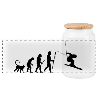 Skier Evolution - Panoramic Cookie Jar with Wooden Lid - white - Front