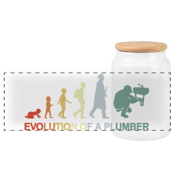 Plumber Evolution - Panoramic Cookie Jar with Wooden Lid - white - Front