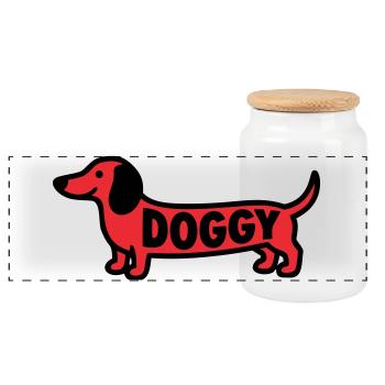 Dackel Hund Doggy Spruch Rot - Panorama Keksdose mit Holzdeckel - Weiß - Vorne