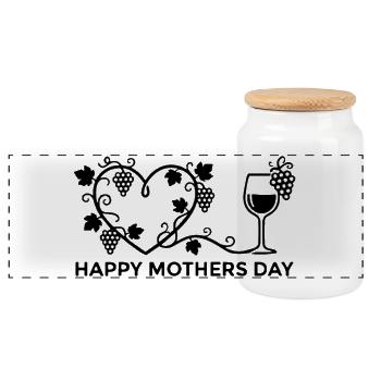 Happy Mothers Day Wine Heart Mother's Day - Panoramic Cookie Jar with Wooden Lid - white - Front