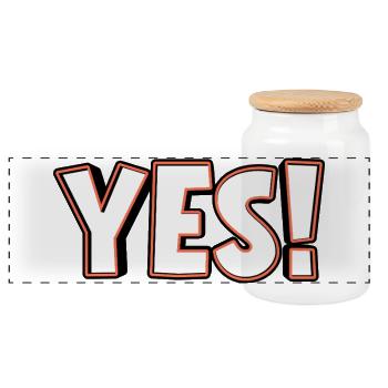 YES! Großer Outline-Schriftzug - Panorama Keksdose mit Holzdeckel - Weiß - Vorne