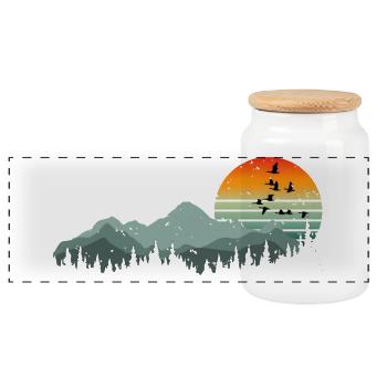 Vintage Mountain Sunrise Retro Naturabenteuer - Panorama Keksdose mit Holzdeckel - Weiß - Vorne