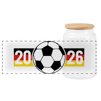 Fußball Banner 2026 - Panorama Keksdose mit Holzdeckel - Weiß - Vorne