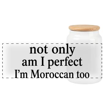 Perfect and Moroccan Humor | Morocco Pride Gift - Panoramic Cookie Jar with Wooden Lid - white - Front